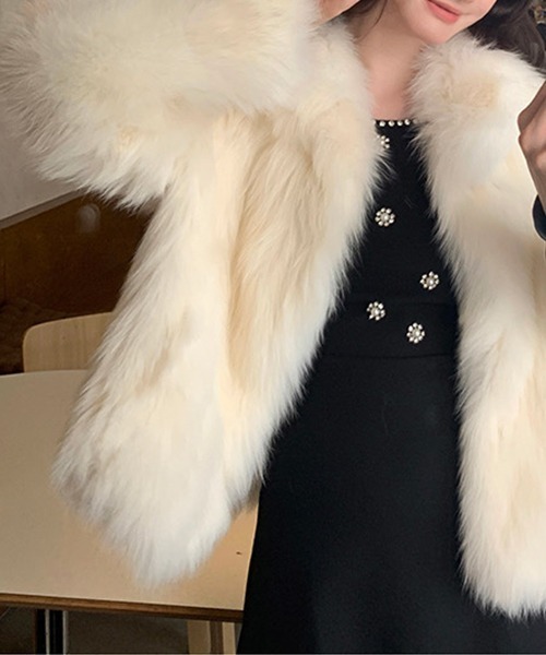 プルーフ ラビット ファーコート リアルファー クロップドジャケット ボリューム ラビットファーコート ブランド 品 通販