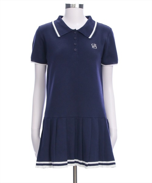 clear ワンピース ポロ襟ニットプリーツミニワンピース「フレンチ