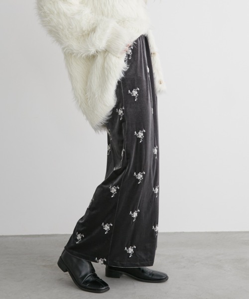 Aunt Marie's（アントマリーズ） スカート フラワー刺繍ベロアナロー