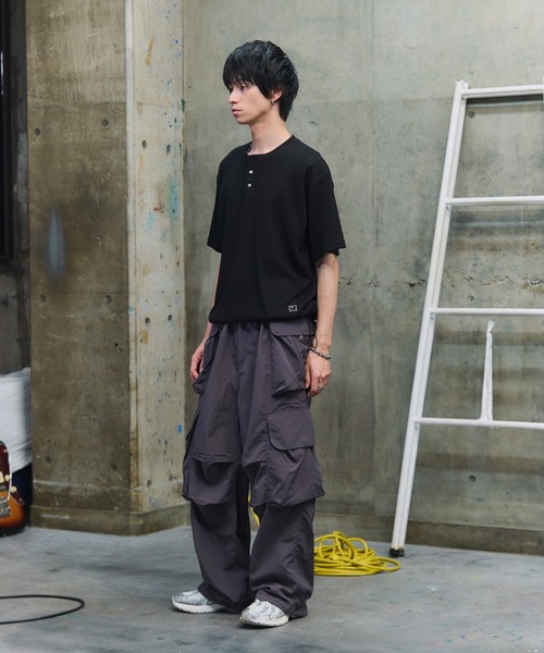 ワイドパンツ カーゴパンツ マルチポケット ナイロンカーゴパンツ 裾