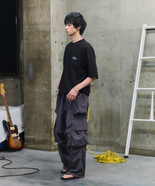 ワイドパンツ カーゴパンツ マルチポケット ナイロンカーゴパンツ 裾