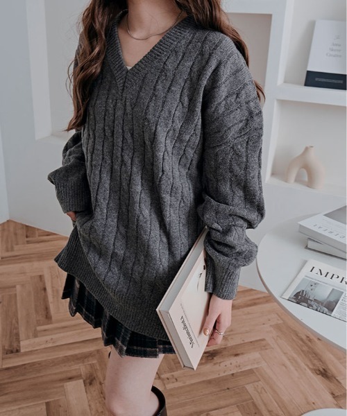 ひ*げ様 THE RERACS ダークグレー Vネックセーター 中古・古着通販】THE RERACS (ザ リラクス) BULKY CASHMERE SILK