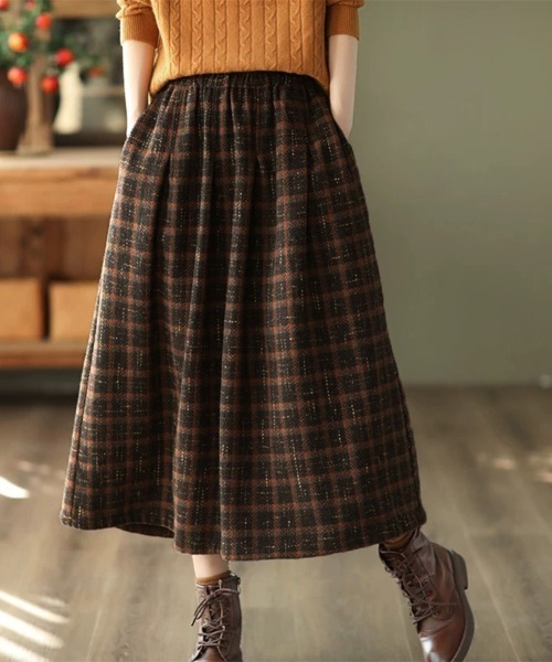 スカート プリーツ風チェック柄フレアスカート : ZOZOTOWN Yahoo!店