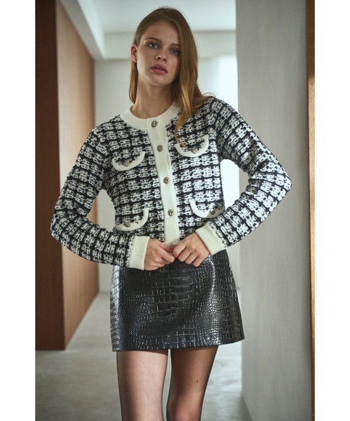 カーディガン Scarlett Knit Cardigan ツィードブークレーチェックカーディガン レディース