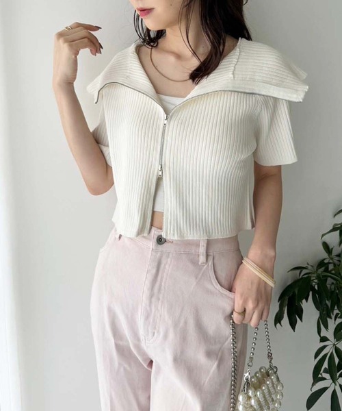 「one after another NICE CLAUP」 半袖ニット FREE ベージュ レディース_画像9