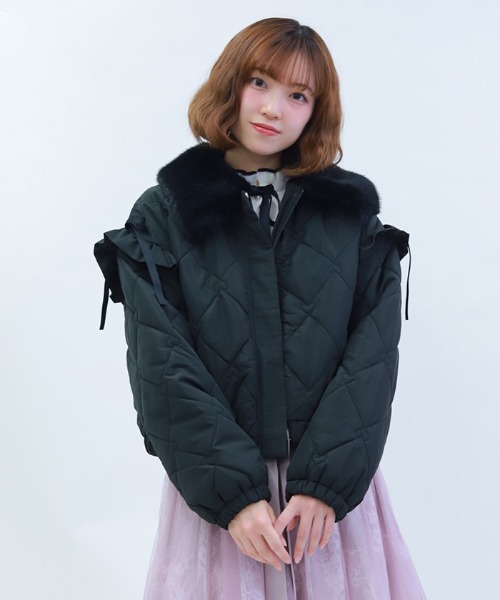 バーバリー キルティング ダッフルコート 中綿 ファー フード　ブラック axes femme POETIQUE ダッフルコート コート ハートキルティングコート