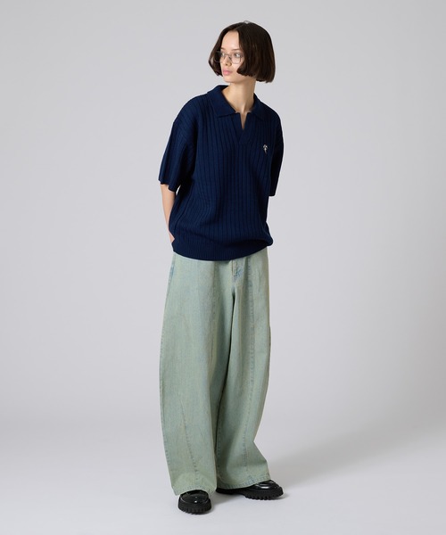 ONCILY（オンシェリー） 半袖ニット LARGE ネイビー メンズ : ZOZOTOWN