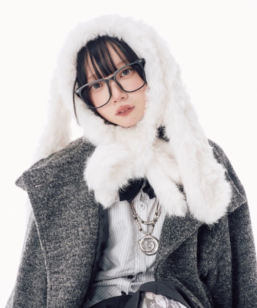 ニット帽 ニットキャップ 「Nerd out XU」rabbit ears fur balaclava