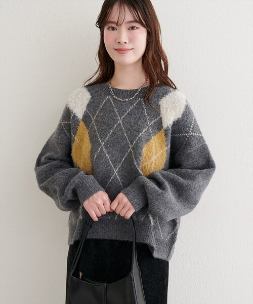 natural couture ニット セーター フェザーアーガイルゆるニット