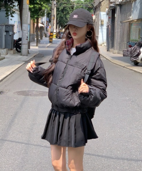 ダウンコート ダウンジャケット 2WAY 無地＆チェックリバーシブル