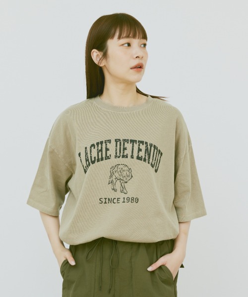 「flaner」 半袖Tシャツ LARGE チャコールグレー レディース_画像7