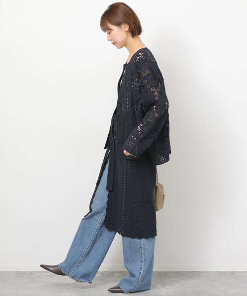 journal standard relumeクロシェレースカーディガン JOURNAL STANDARD relume｜クロシェレースクルーネックカーディガン