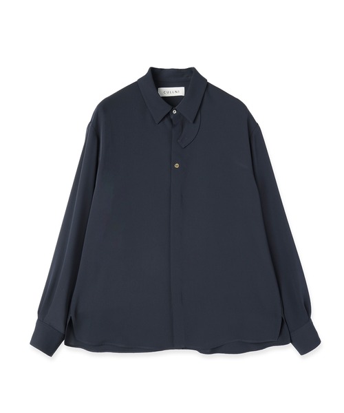 cullni クルニ シャツ ネイビー CULLNI（クルニ） シャツ Double Cloth Chin Tab Long Sleeve Shirt