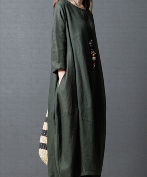 「SallyLunn」 長袖ワンピース LARGE グリーン レディース_画像4