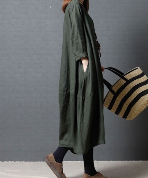 「SallyLunn」 長袖ワンピース LARGE グリーン レディース_画像5