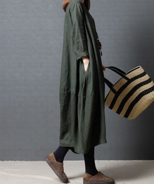 「SallyLunn」 長袖ワンピース LARGE グリーン レディース_画像6