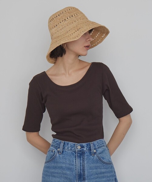 tシャツ カップデザインネックTシャツ / カップインナー レディースの画像