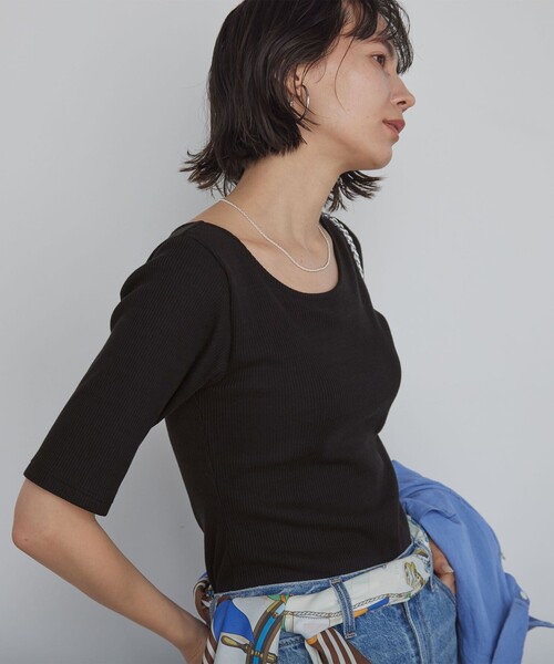 tシャツ カップデザインネックTシャツ / カップインナー レディースの画像