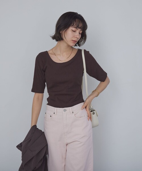 tシャツ カップデザインネックTシャツ / カップインナー レディースの画像