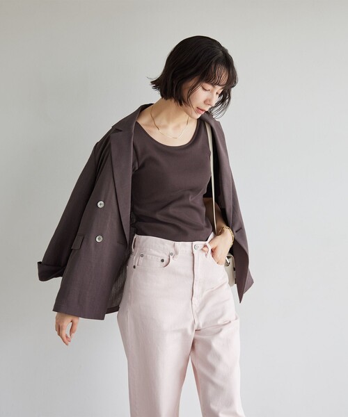 tシャツ カップデザインネックTシャツ / カップインナー レディースの画像