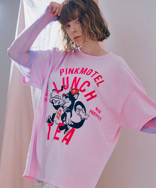 RNA（アールエヌエー） tシャツ M2681 PINKMOTEL クロネコプリントTEE