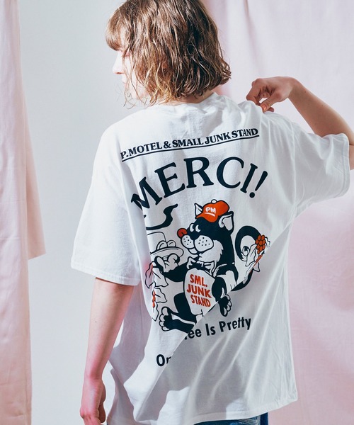 RNA（アールエヌエー） tシャツ M2681 PINKMOTEL クロネコプリントTEE