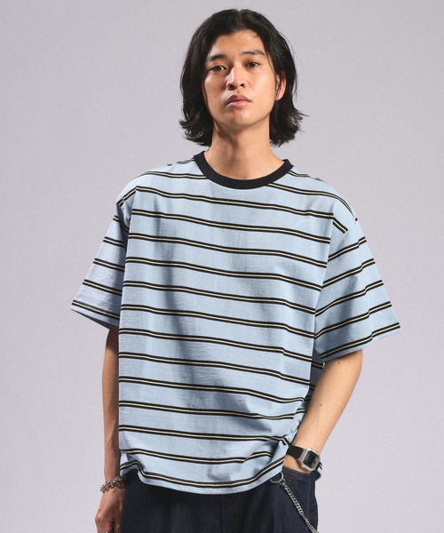 【好配色】90s USA製 Bale Dyed マルチボーダー　Tシャツ RAGEBLUE（レイジブルー） tシャツ Multi Border TShirt/マルチ