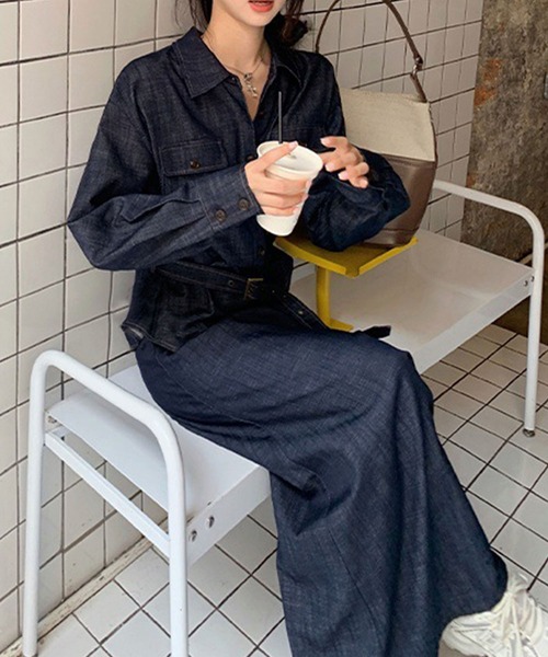 セットアップ 「セットアップ」デニムベルト付きシャツ＆ロング