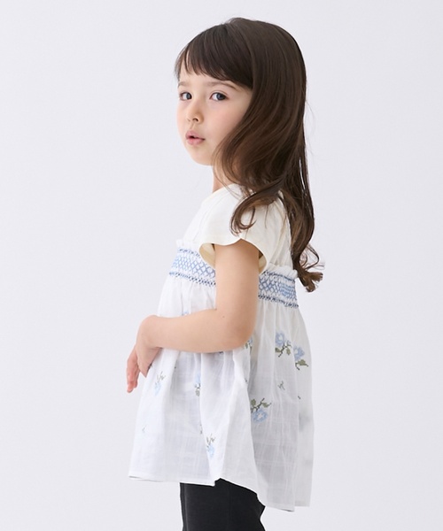 petit main tシャツ 「リンク」クロスステッチ花ドッキングTシャツ