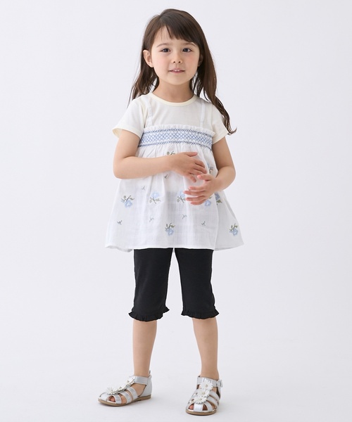 petit main tシャツ 「リンク」クロスステッチ花ドッキングTシャツ