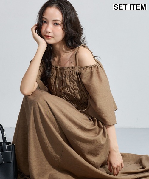 ワンピース 夏 半袖 「セットアイテム」シャーリングブラウスセットワンピース 1054930 | mysty woman