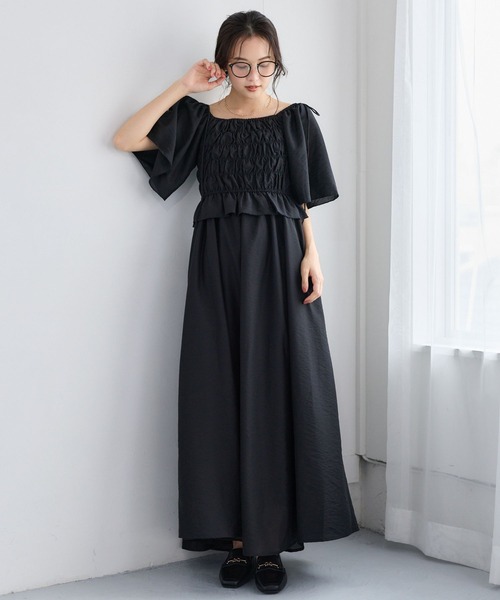 ワンピース 夏 半袖 「セットアイテム」シャーリングブラウスセットワンピース 1054930 | mysty woman | 02