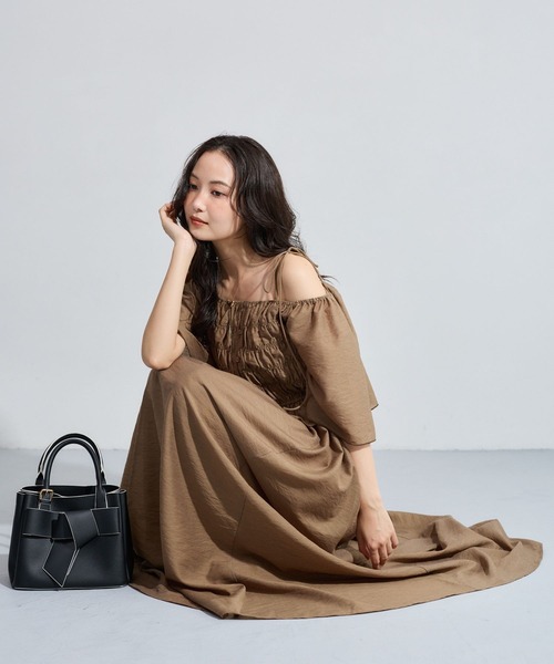 ワンピース 夏 半袖 「セットアイテム」シャーリングブラウスセットワンピース 1054930 | mysty woman | 06