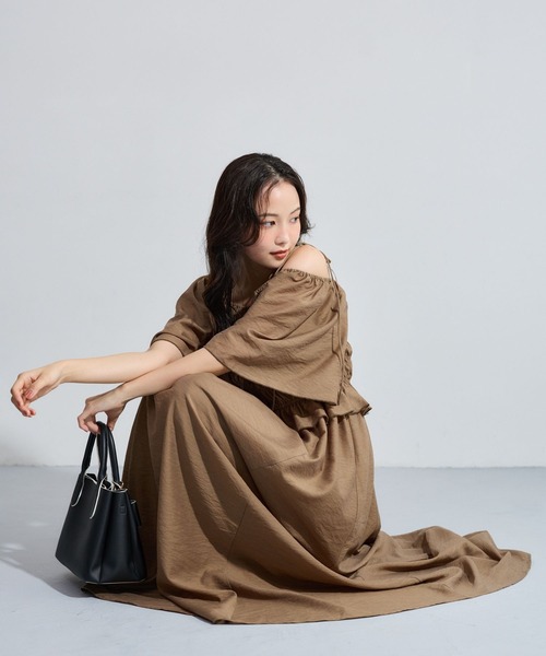 ワンピース 夏 半袖 「セットアイテム」シャーリングブラウスセットワンピース 1054930 | mysty woman | 07