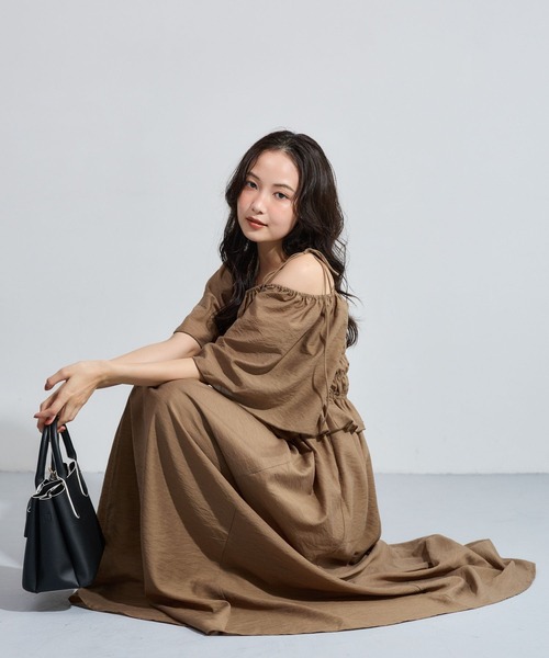 ワンピース 夏 半袖 「セットアイテム」シャーリングブラウスセットワンピース 1054930 | mysty woman | 09