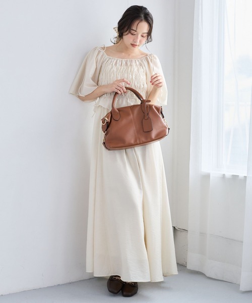 ワンピース 夏 半袖 「セットアイテム」シャーリングブラウスセットワンピース 1054930 | mysty woman | 11