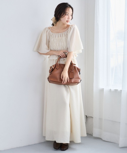 ワンピース 夏 半袖 「セットアイテム」シャーリングブラウスセットワンピース 1054930 | mysty woman | 12