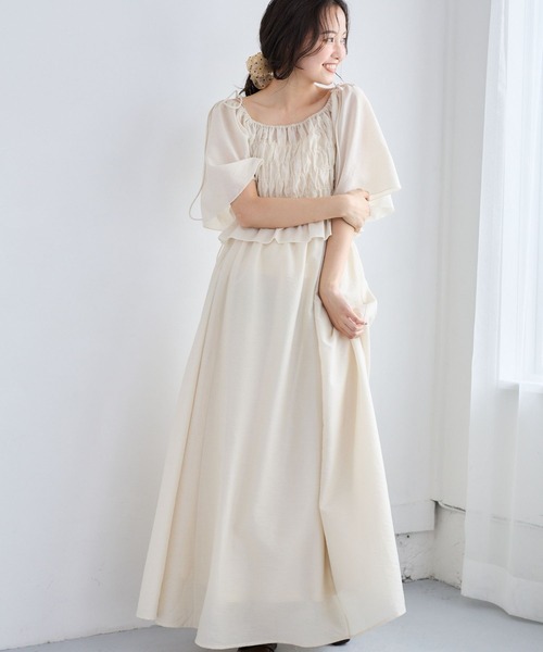 ワンピース 夏 半袖 「セットアイテム」シャーリングブラウスセットワンピース 1054930 | mysty woman | 13