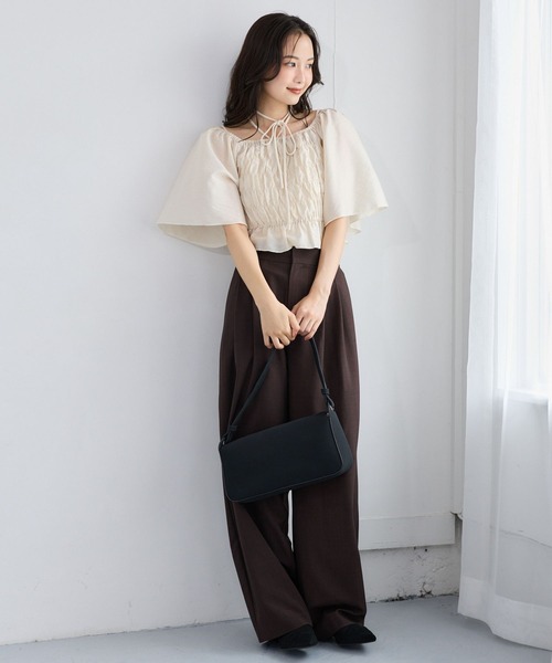 ワンピース 夏 半袖 「セットアイテム」シャーリングブラウスセットワンピース 1054930 | mysty woman | 14