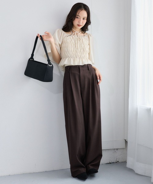 ワンピース 夏 半袖 「セットアイテム」シャーリングブラウスセットワンピース 1054930 | mysty woman | 15