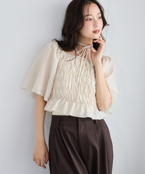 ワンピース 夏 半袖 「セットアイテム」シャーリングブラウスセットワンピース 1054930 | mysty woman | 16