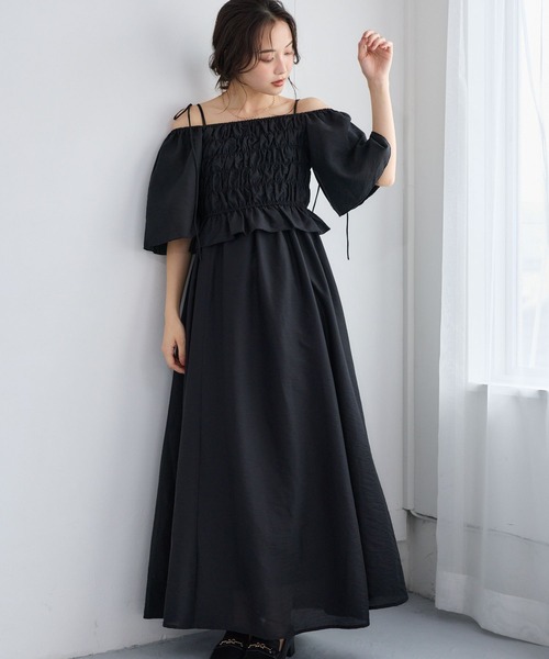 ワンピース 夏 半袖 「セットアイテム」シャーリングブラウスセットワンピース 1054930 | mysty woman | 19