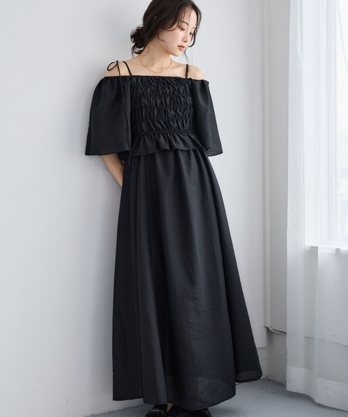 ワンピース 夏 半袖 「セットアイテム」シャーリングブラウスセットワンピース 1054930 | mysty woman | 21