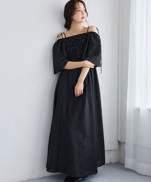 ワンピース 夏 半袖 「セットアイテム」シャーリングブラウスセットワンピース 1054930 | mysty woman | 18