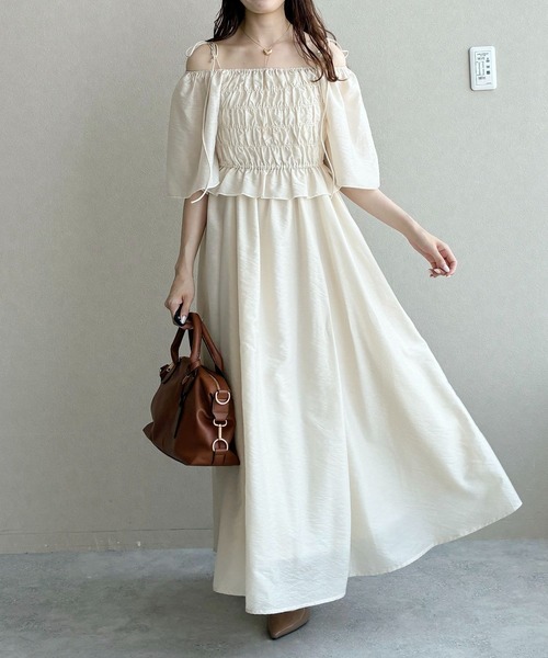 ワンピース 夏 半袖 「セットアイテム」シャーリングブラウスセットワンピース 1054930 | mysty woman | 23
