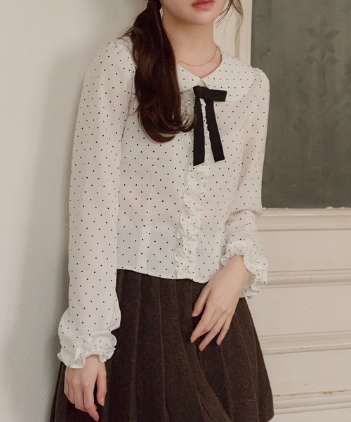 fupel ブラウス シャツ dot frill blouse / ドットフリルブラウス 