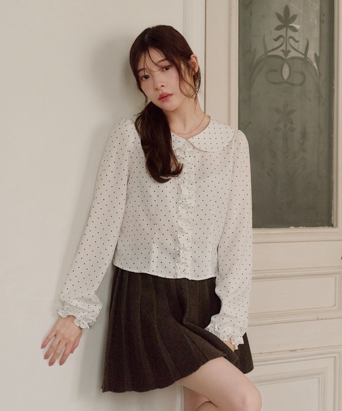 fupel ブラウス シャツ dot frill blouse / ドットフリルブラウス