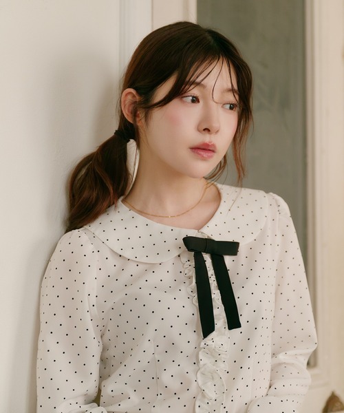 fupel ブラウス シャツ dot frill blouse / ドットフリルブラウス