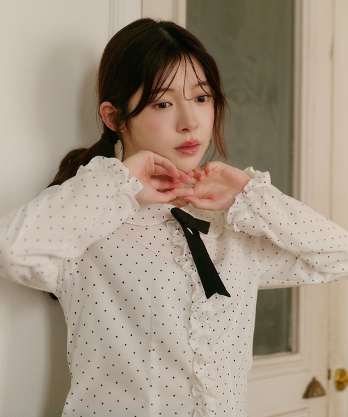 fupel ブラウス シャツ dot frill blouse / ドットフリルブラウス