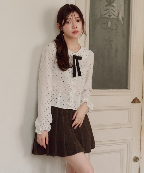 fupel ブラウス シャツ dot frill blouse / ドットフリルブラウス